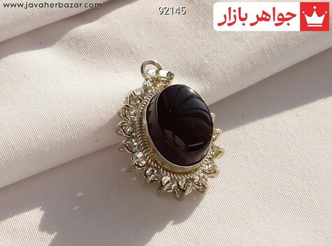 پلاک نقره عقیق یمنی قهوه ای - 92145