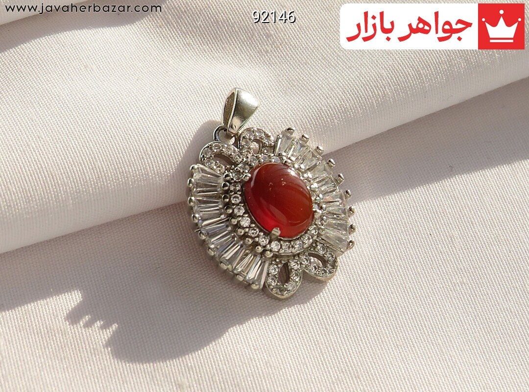 آویز نقره عقیق یمنی قرمز طرح سپیده