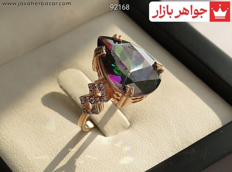 انگشتر نقره توپاز هفت رنگ سنتاتیک طرح فاخر زنانه - 92168