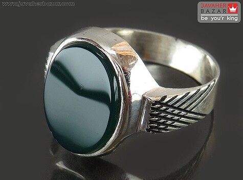 انگشتر نقره عقیق سبز خوش رنگ مردانه - 92318