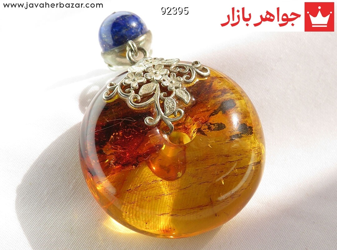 گردنبند نقره لاجورد و کهربا بولونی لهستان درشت