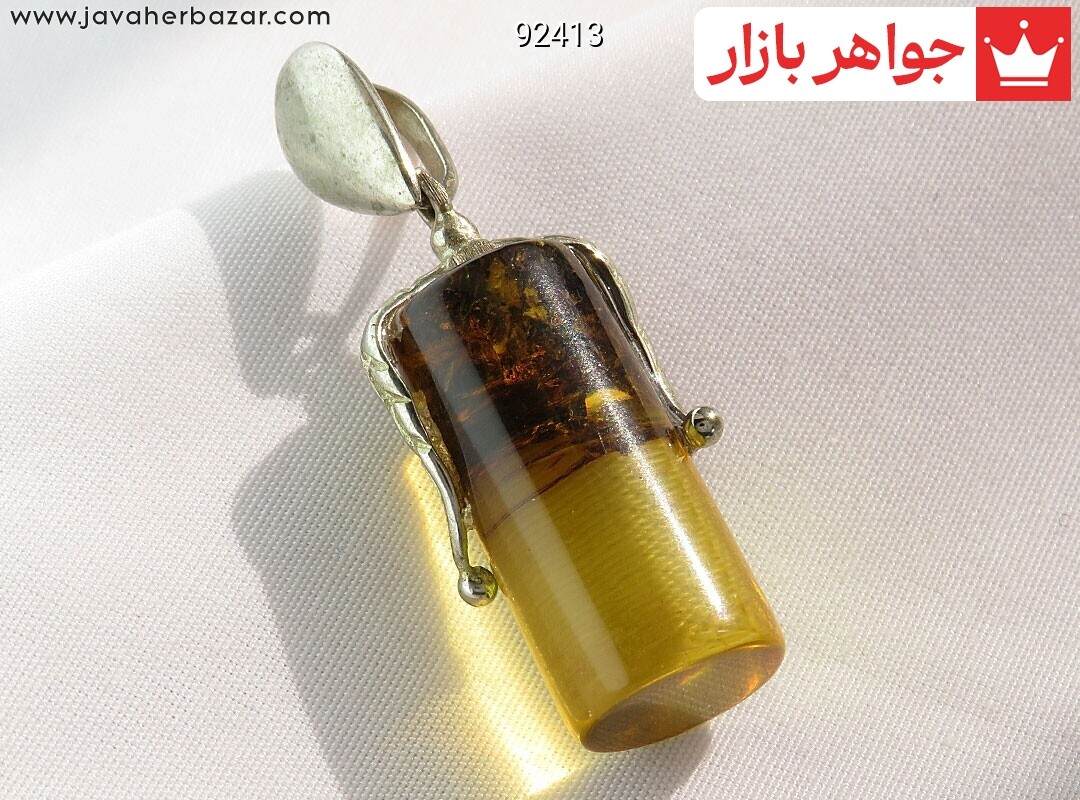 گردنبند نقره کهربا بولونی لهستان طرح استوانه