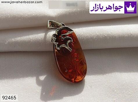 مدال کهربا بولونی لهستان زنانه گردنبند نقره کهربا بولونی لهستان کنده کاری گل زنانه - 92465