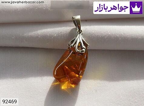مدال کهربا بولونی لهستان زنانه گردنبند نقره کهربا بولونی لهستان کنده کاری گل زنانه - 92469