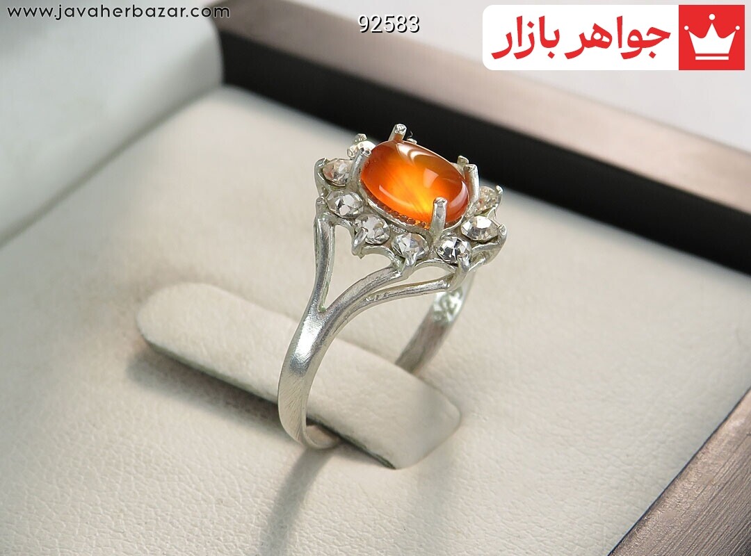 انگشتر نقره عقیق نارنجی زیبا حداکثر تا سایز 55 زنانه ظریف