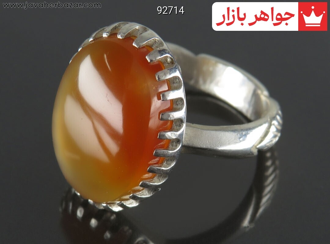 انگشتر نقره عقیق یمنی نارنجی طرح زیبا مردانه