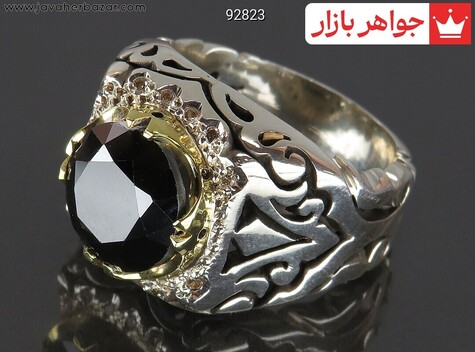انگشتر نقره موزانایت مشکی اشرافی مردانه دست ساز با برلیان اصل - 92823