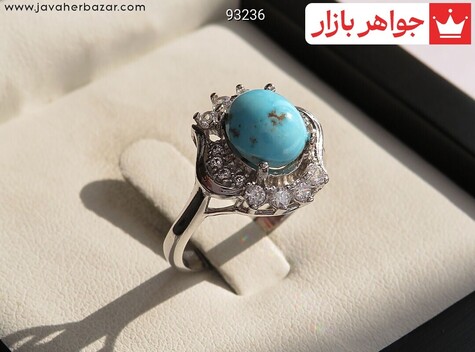 انگشتر نقره فیروزه نیشابوری طرح درسا زنانه - 93236