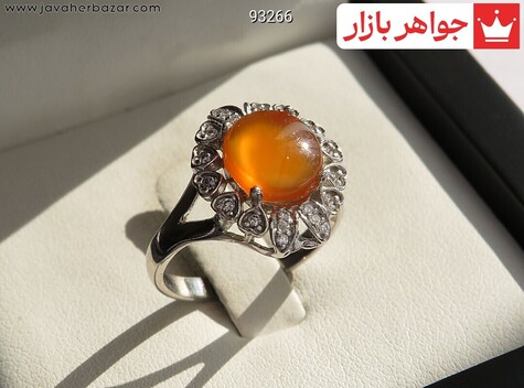 انگشتر نقره عقیق یمنی نارنجی طرح ساناز زنانه - 93266