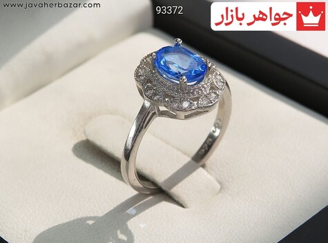 انگشتر نقره توپاز آبی طرح ترتم زنانه - 93372