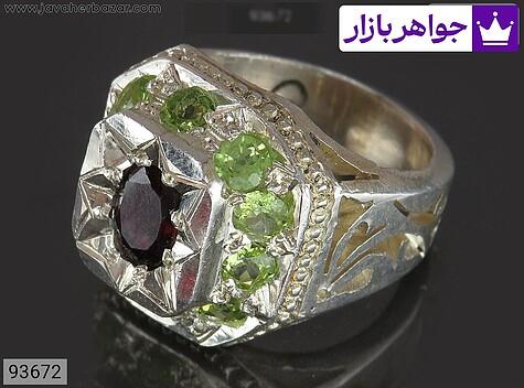 انگشتر زبرجد و گارنت مردانه انگشتر نقره زبرجد و گارنت شیک مردانه دست ساز - 93672