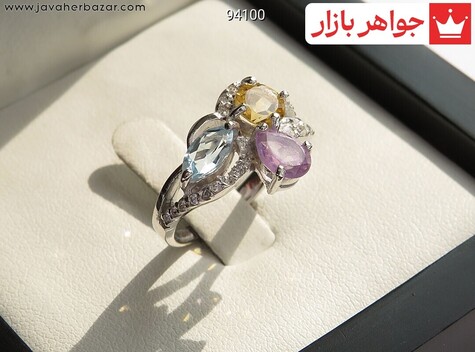 انگشتر نقره آمتیست و سیترین و توپاز طرح کژال زنانه - 94100