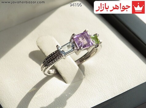 انگشتر نقره توپاز و آمتیست و زبرجد زنانه - 94106
