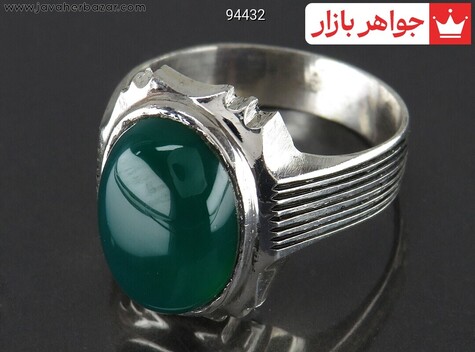 انگشتر نقره عقیق سبز با خاک تربت مردانه به همراه حرز امام جواد