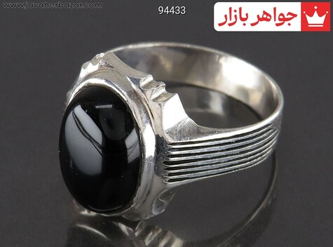 انگشتر نقره عقیق سیاه با خاک تربت مردانه به همراه حرز امام جواد - 94433
