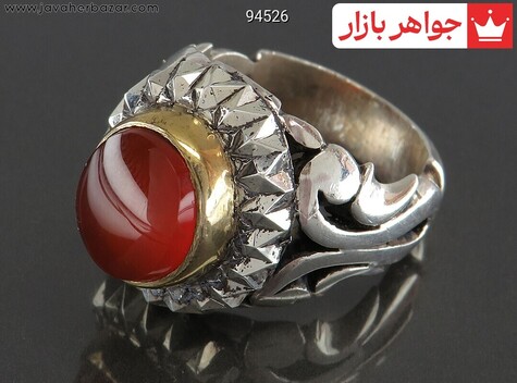 انگشتر نقره عقیق یمنی قرمز سرخ رکاب آینه کاری مردانه دست ساز