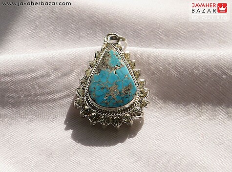 مدال نقره فیروزه نیشابوری اشکی زیبا - 94559