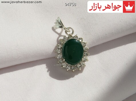 آویز نقره عقیق سبز طرح شمسی - 94758