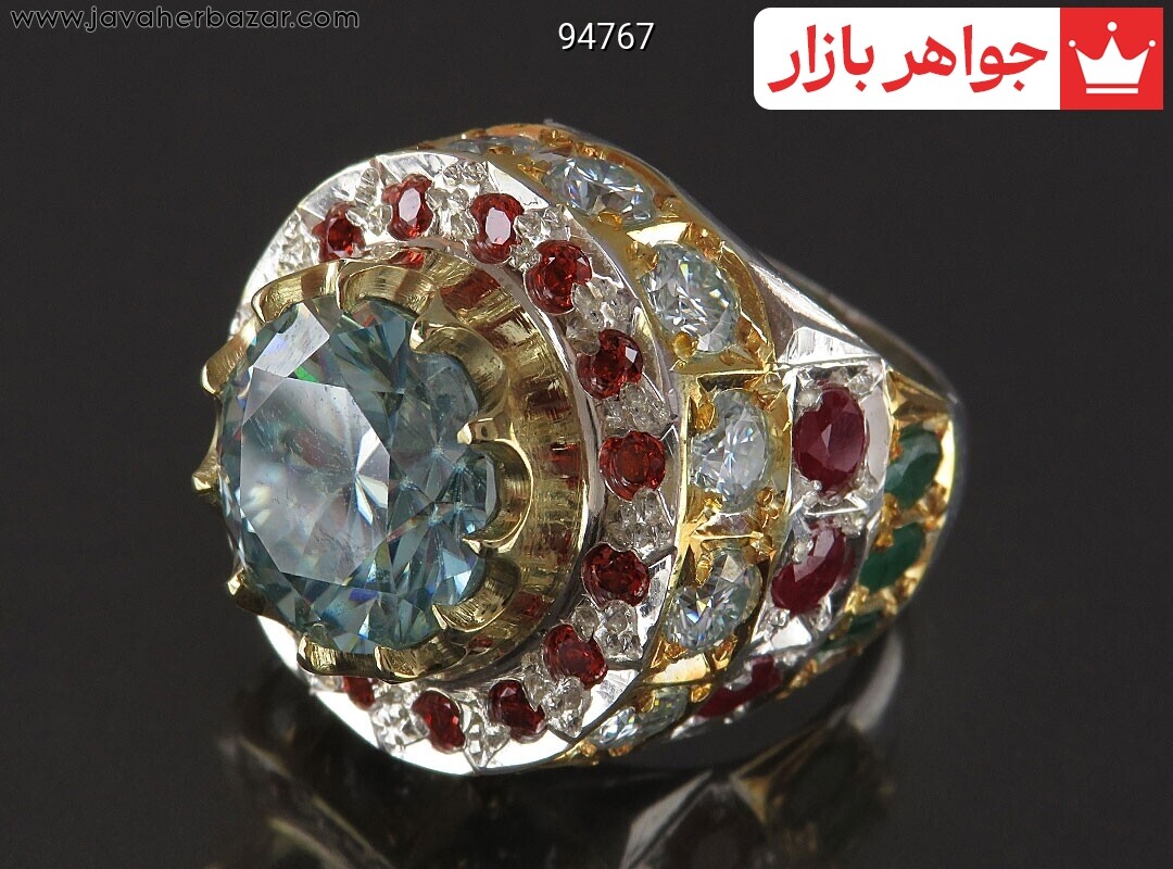 انگشتر نقره موزانایت و یاقوت آفریقایی و زمرد زامبیا کلکسیونی مردانه دست ساز انگشتر نقره موزانایت و یاقوت آفریقایی و زمرد زامبیا کلکسیونی مردانه دست ساز