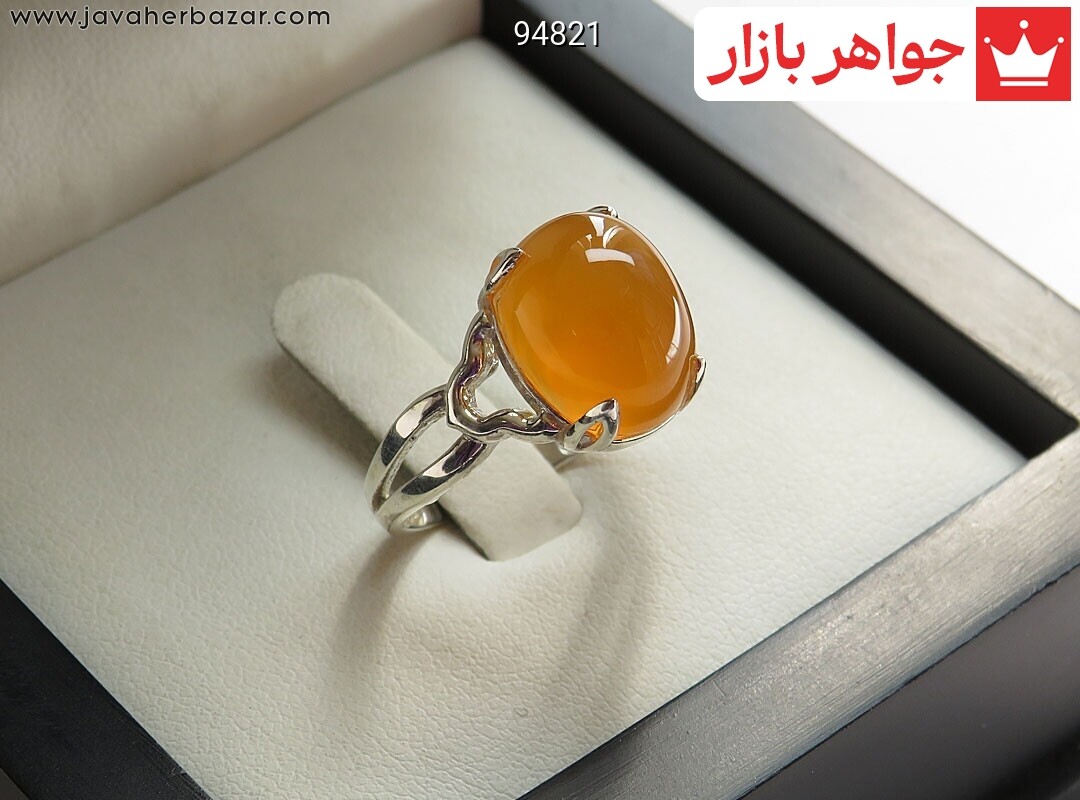 انگشتر نقره عقیق یمنی نارنجی طرح سپیده زنانه