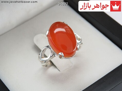 انگشتر نقره عقیق یمنی نارنجی زیبا زنانه - 94892