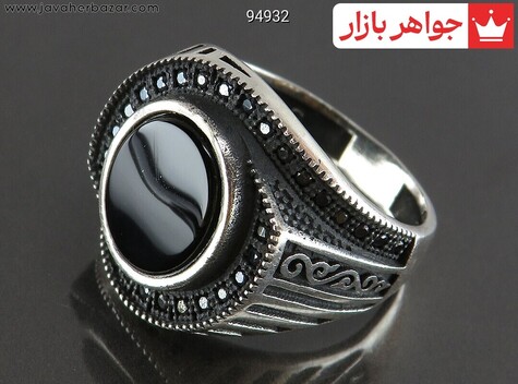 انگشتر نقره عقیق سیاه اسپرت مردانه میکروستینگ - 94932