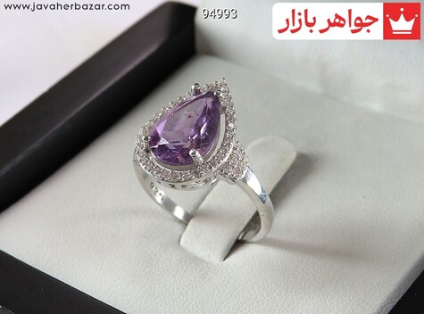 انگشتر نقره آمتیست اشکی فاخر زنانه - 94993