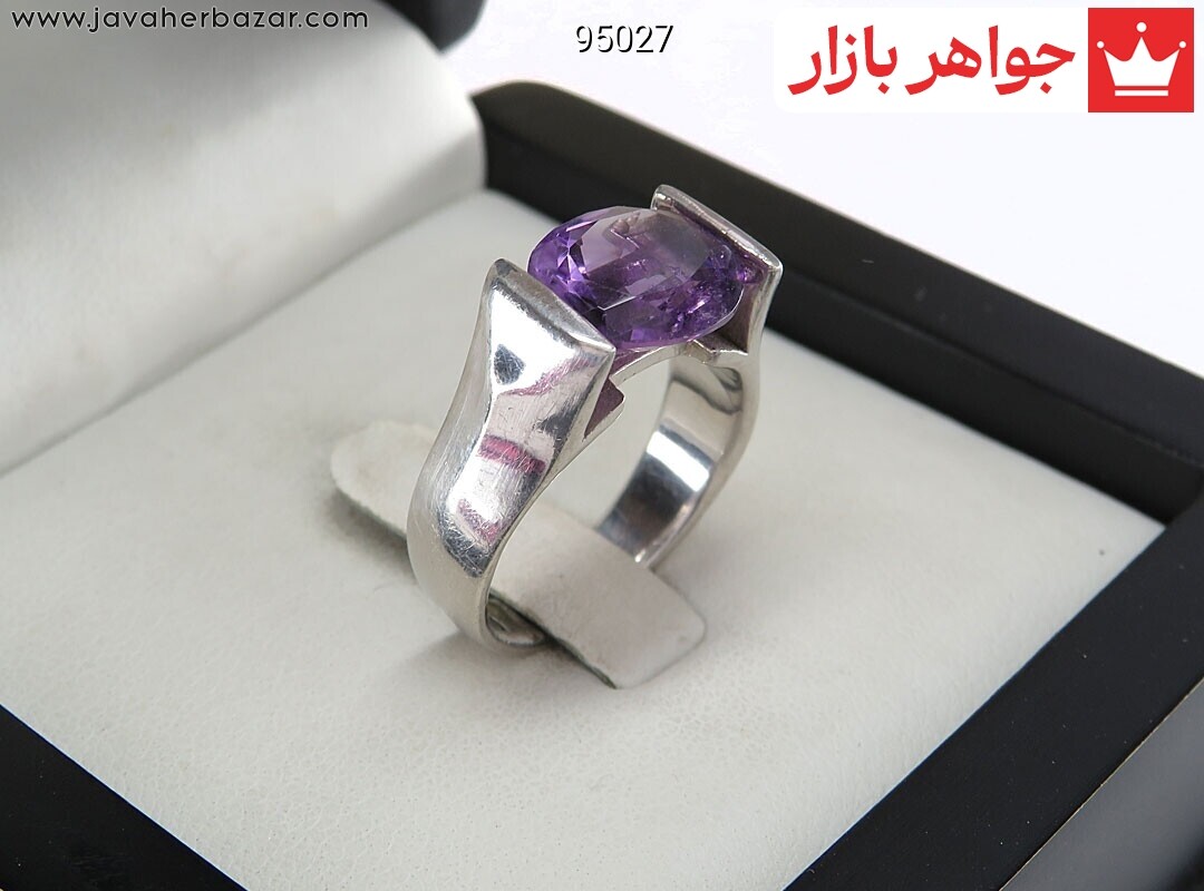 انگشتر نقره آمتیست طرح مهلقا زنانه