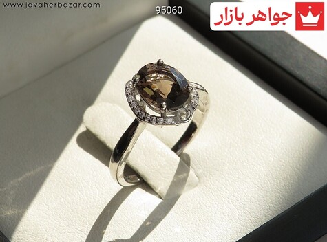 انگشتر نقره کوارتز دودی زنانه - 95060