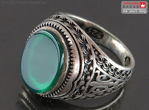 انگشتر نقره عقیق سبز اسپرت مردانه - 95079