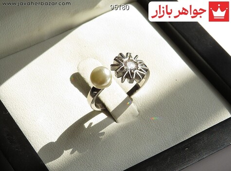 انگشتر نقره مروارید طرح ستاره زنانه - 95180