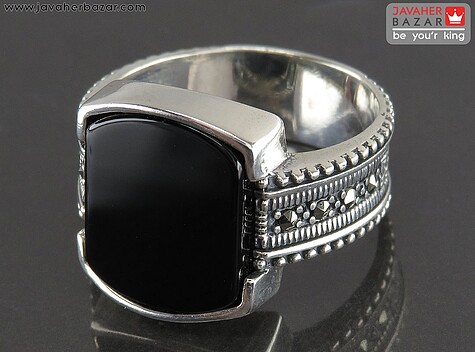 انگشتر نقره عقیق سیاه زیبا مردانه - 95211