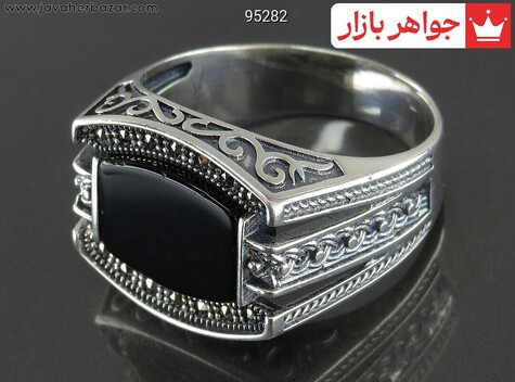 انگشتر نقره عقیق سیاه طرح خاص مردانه - 95282
