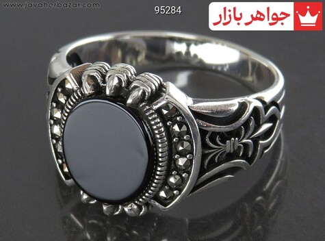 انگشتر نقره عقیق سیاه طرح خاص مردانه - 95284