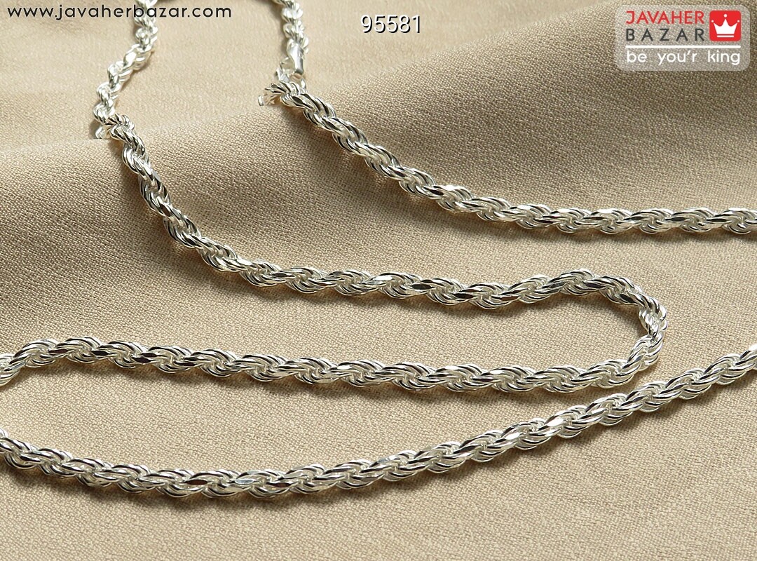 زنجیر نقره 55 سانتی طنابی ایتالیایی