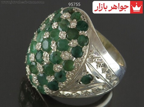 انگشتر نقره زمرد زامبیا با شکوه مردانه دست ساز - 95755