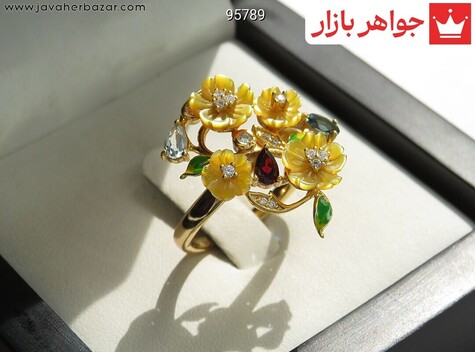 انگشتر نقره صدف و توپاز و گارنت زنانه - 95789