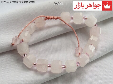 دستبند سنگ ماه تولد شهریور زنانه دستبند سنگی کوارتز صورتی مکعبی زنانه - 96028