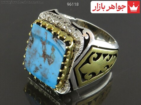 انگشتر نقره فیروزه نیشابوری شاهانه مردانه دست ساز - 96118
