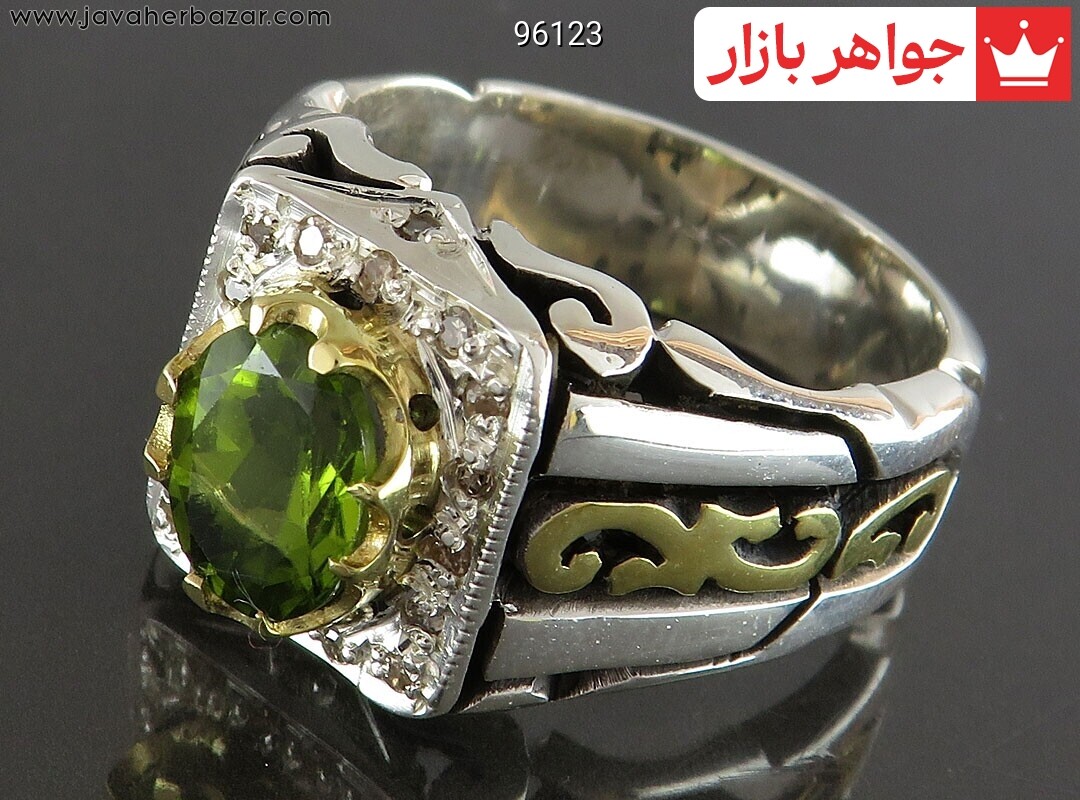 انگشتر نقره زبرجد باشکوه مردانه دست ساز با برلیان اصل