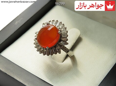 انگشتر نقره عقیق یمنی نارنجی طرح ستاره زنانه - 96299