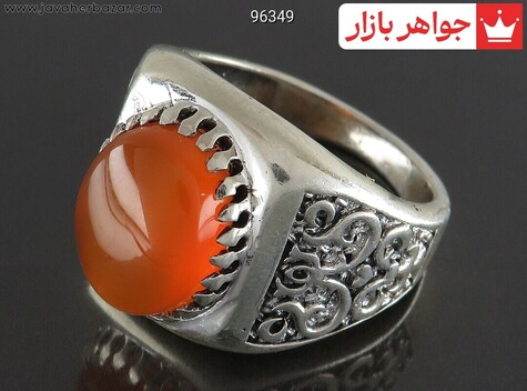 انگشتر نقره عقیق یمنی نارنجی پرتقالی مردانه