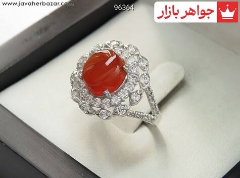 انگشتر نقره عقیق یمنی قرمز طرح نازنین زنانه - 96364