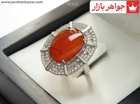 انگشتر نقره عقیق یمنی قرمز طرح تابان زنانه - 96365