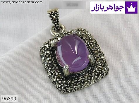 گردنبند سیاه قلم زنانه مدال نقره عقیق یمنی فریم تایلندی زنانه - 96399