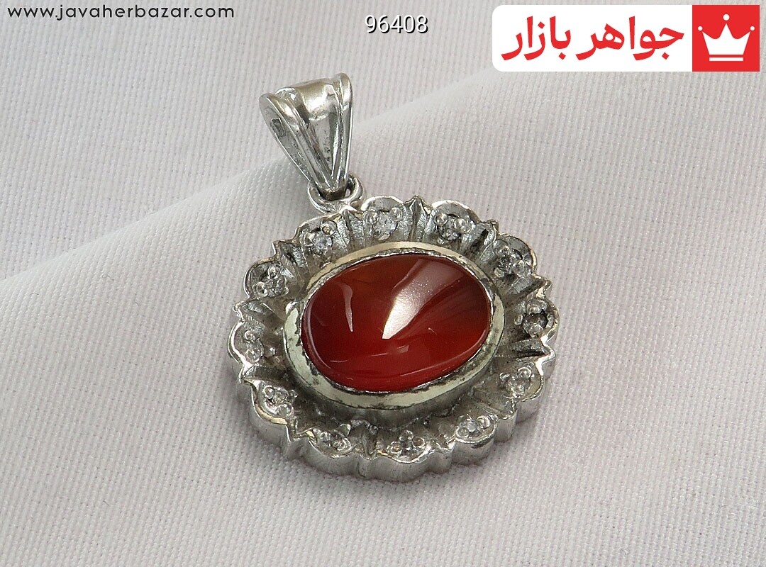 گردنبند نقره عقیق یمنی نارنجی طرح نگین
