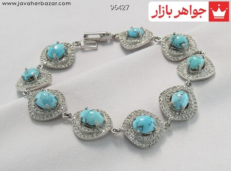 دستبند نقره فیروزه نیشابوری نقره تایلندی زنانه - 96427