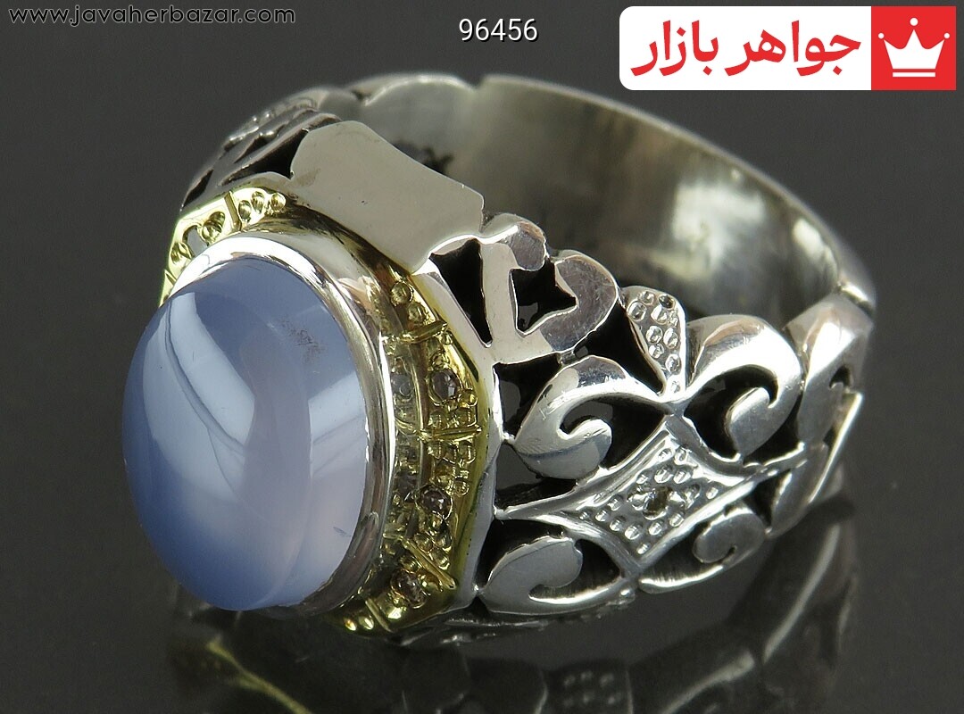 انگشتر نقره عقیق یمنی کبود فاخر و برلیان اصل مردانه دست ساز