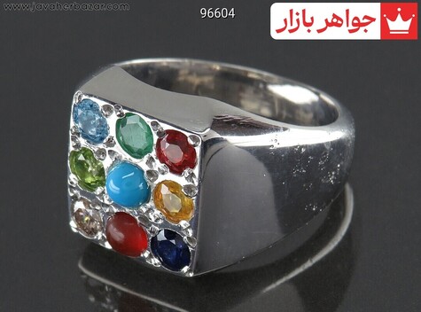 انگشتر نقره چندنگین نه جواهر مردانه - 96604