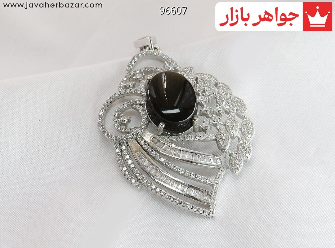 پلاک نقره عقیق سیاه طرح درسا درشت